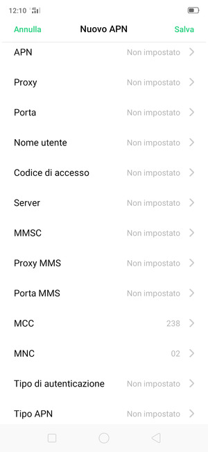 Scorri verso il basso e inserisci le informazioni di internet