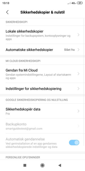 Vælg Sikkerhedskopiér data