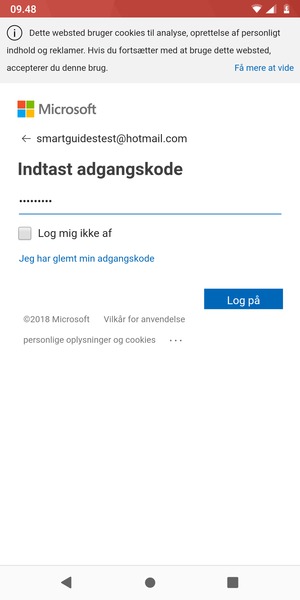 Indtast din adgangskode og vælg Log på