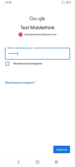 Voer uw wachtwoord in en selecteer Volgende