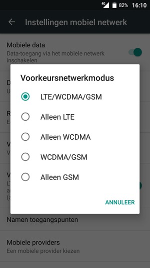 Selecteer 2G / Alleen GSM om 2G in te schakelen