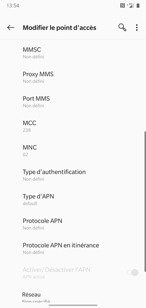 Faites défiler vers le bas et saisissez les informations MMS