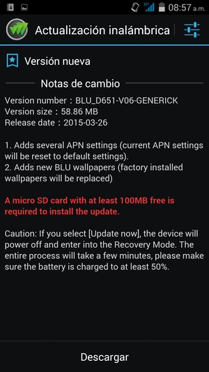 Si el teléfono no está actualizado, seleccione Descargar y siga las instrucciones que aparecen en pantalla.