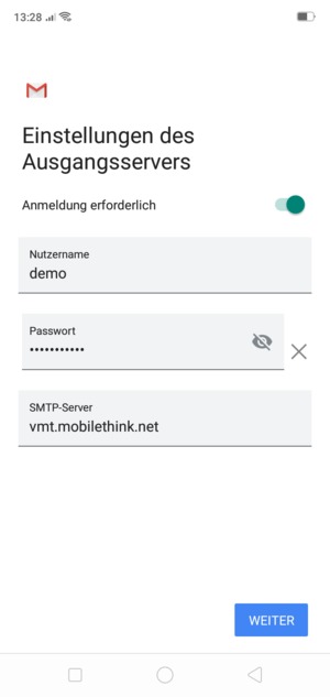Geben Sie die Server-Adresse für ausgehende Post ein