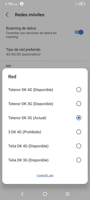 Seleccione un operador de red de la lista