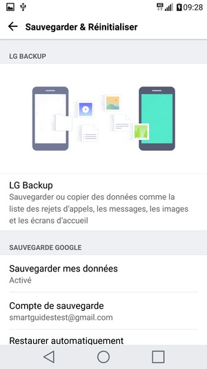 Sélectionnez Compte de sauvegarde