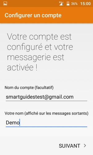 Donnez un nom à votre compte et saisissez votre nom. Sélectionnez SUIVANT