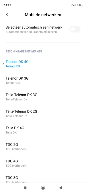 Selecteer een netwerkoperator uit de lijst