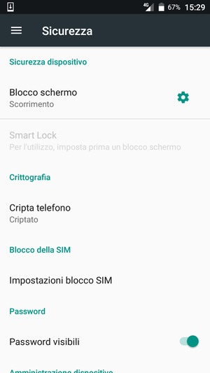 Per cambiare il PIN della scheda SIM, torna al menu Sicurezza e seleziona Impostazioni blocco SIM