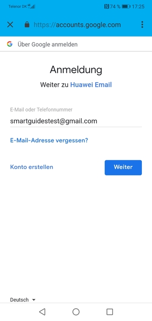 Geben Sie Ihre Gmail Adresse ein und wählen Sie Weiter