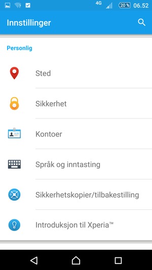Gå tilbake til Innstillinger-menyen og velg Kontoer