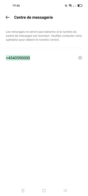 Saisissez le numéro du Centre de messagerie