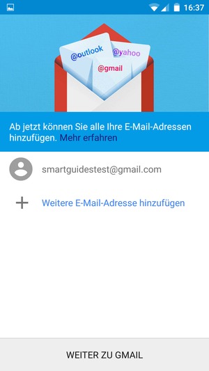 Wählen Sie WEITER ZU GMAIL