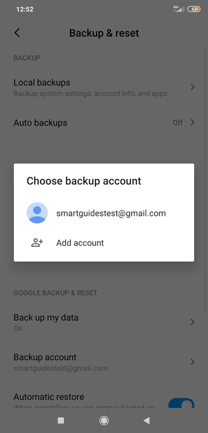 Select your backup account