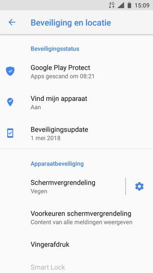 Om uw schermvergrendeling te activeren, ga naar het Beveiliging en locatie-menu en selecteer Schermvergrendeling