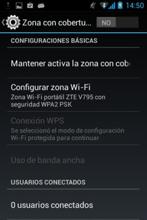 Seleccione Configurar zona Wi-Fi