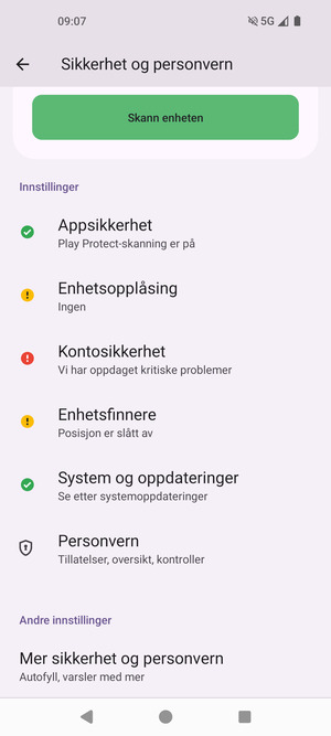 Bla til og velg Mer sikkerhet og personvern