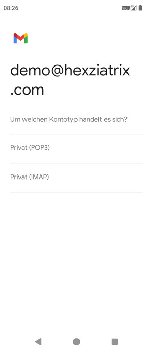 Wählen Sie Privat (POP3) oder Privat (IMAP)