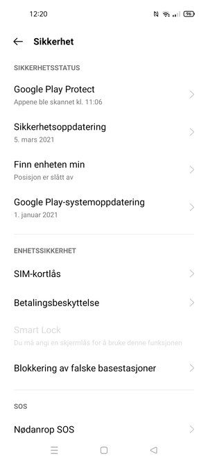 Bla til og velg  SIM-kortlås