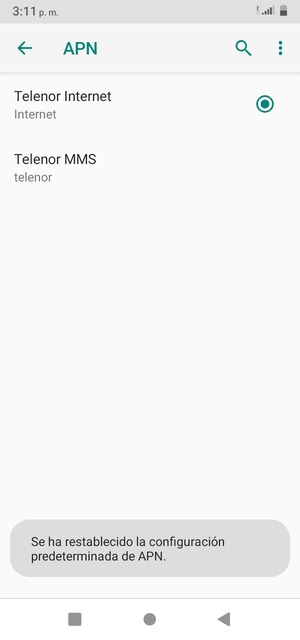 El teléfono se reiniciará con la configuración predeterminada de Internet y MMS