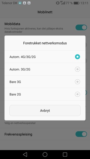 Velg ønsket alternativ