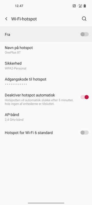 Vælg Adgangskode til hotspot