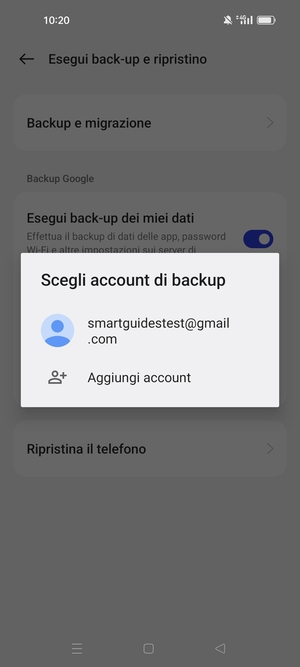 Seleziona il tuo account di backup