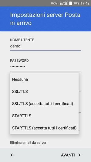 Seleziona Nessuna e AVANTI