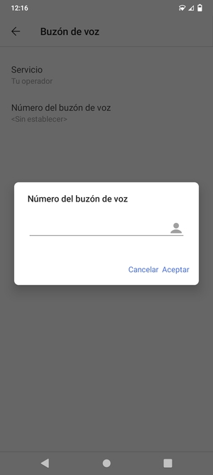 Introduzca el Número del buzón de voz y seleccione Aceptar