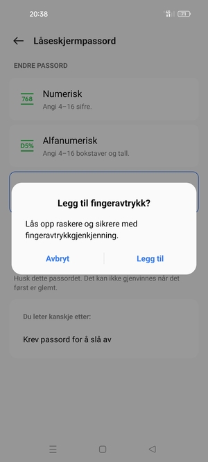 Velg ønsket alternativ