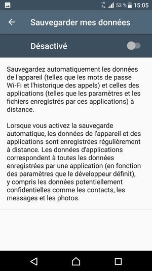 Activer le Sauvegarder mes données