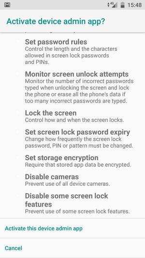 Scroll down and select Activate this device admin app