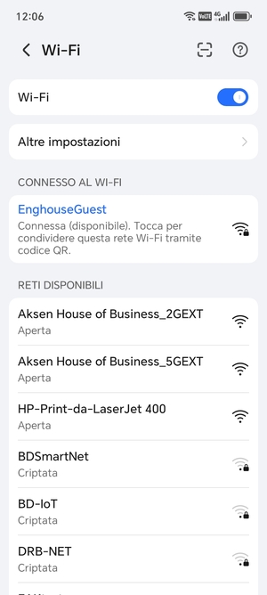 Ora sei connesso alla rete Wi-Fi