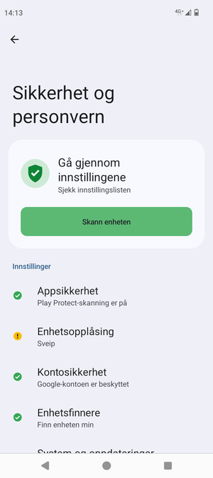For å aktivere skjermlåsen, gå til Sikkerhet og personvern-menyen og velg Enhetsopplåsning