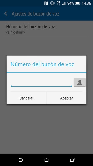 Introduzca el número de correo de voz y seleccione Aceptar