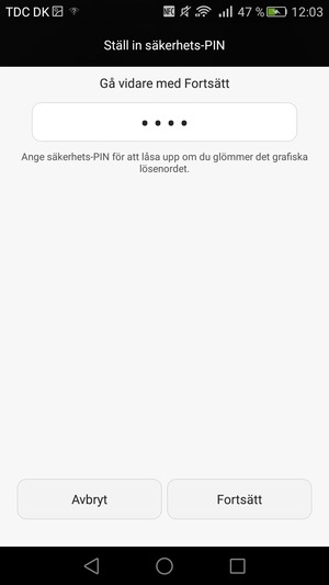 Ange en Säkerhets-PIN och välj Fortsätt