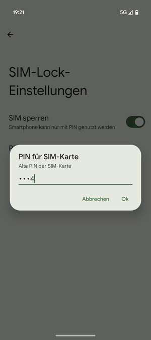 Geben Sie Ihre Alte PIN der SIM-Karte ein und wählen Sie Ok