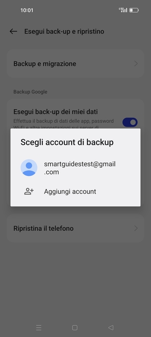 Seleziona il tuo account di backup