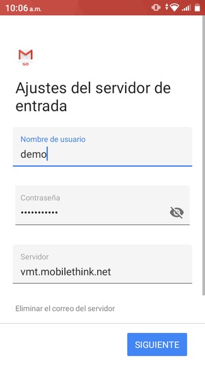Introduzca Nombre de usuario y la dirección de servidor entrada. Seleccione SIGUIENTE