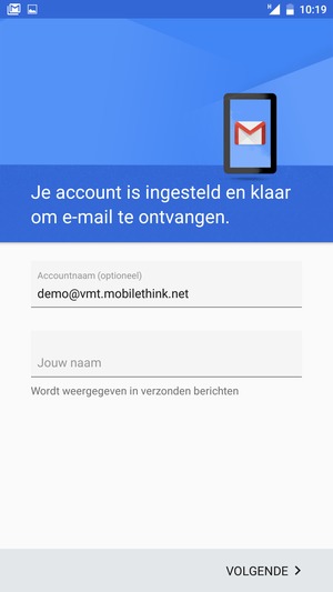 Geef uw account een naam en voer uw naam in. Selecteer VOLGENDE