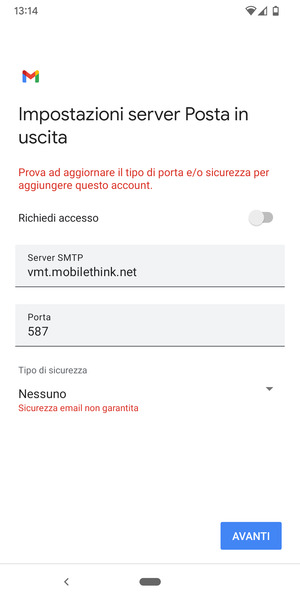 Seleziona AVANTI