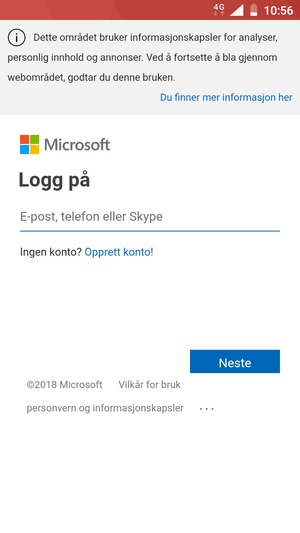 Skriv inn e-postadresse og velg Neste
