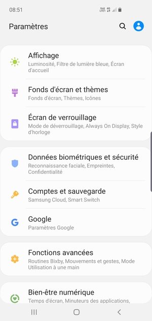 Faites défiler et sélectionnez Donnèes biométriques et sécurité