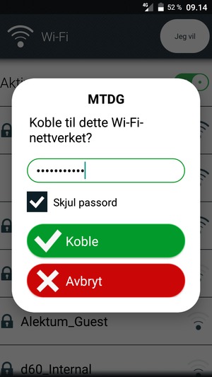 Skriv inn Wi-Fi-passord og velg Koble