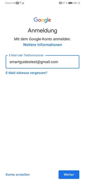 Geben Sie Ihre Gmail Adresse ein und wählen Sie Weiter