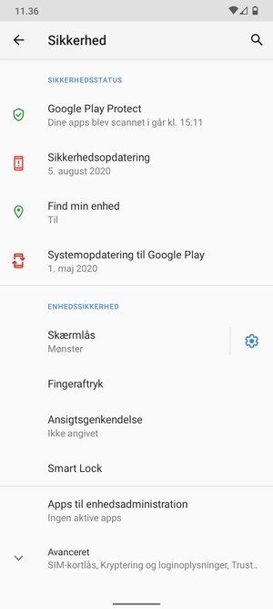 Din telefon er nu sikret med en skærmlås