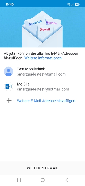 Wählen Sie WEITER ZU  GMAIL