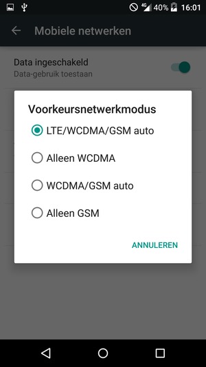 Selecteer Alleen 2G / Alleen GSM om 2G in te schakelen