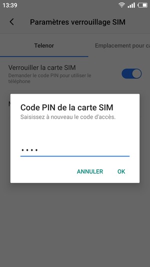 Veuillez confirmer votre nouveau code PIN de la carte SIM et sélectionner OK