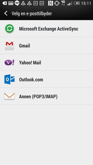 Velg Microsoft Exchange ActiveSync